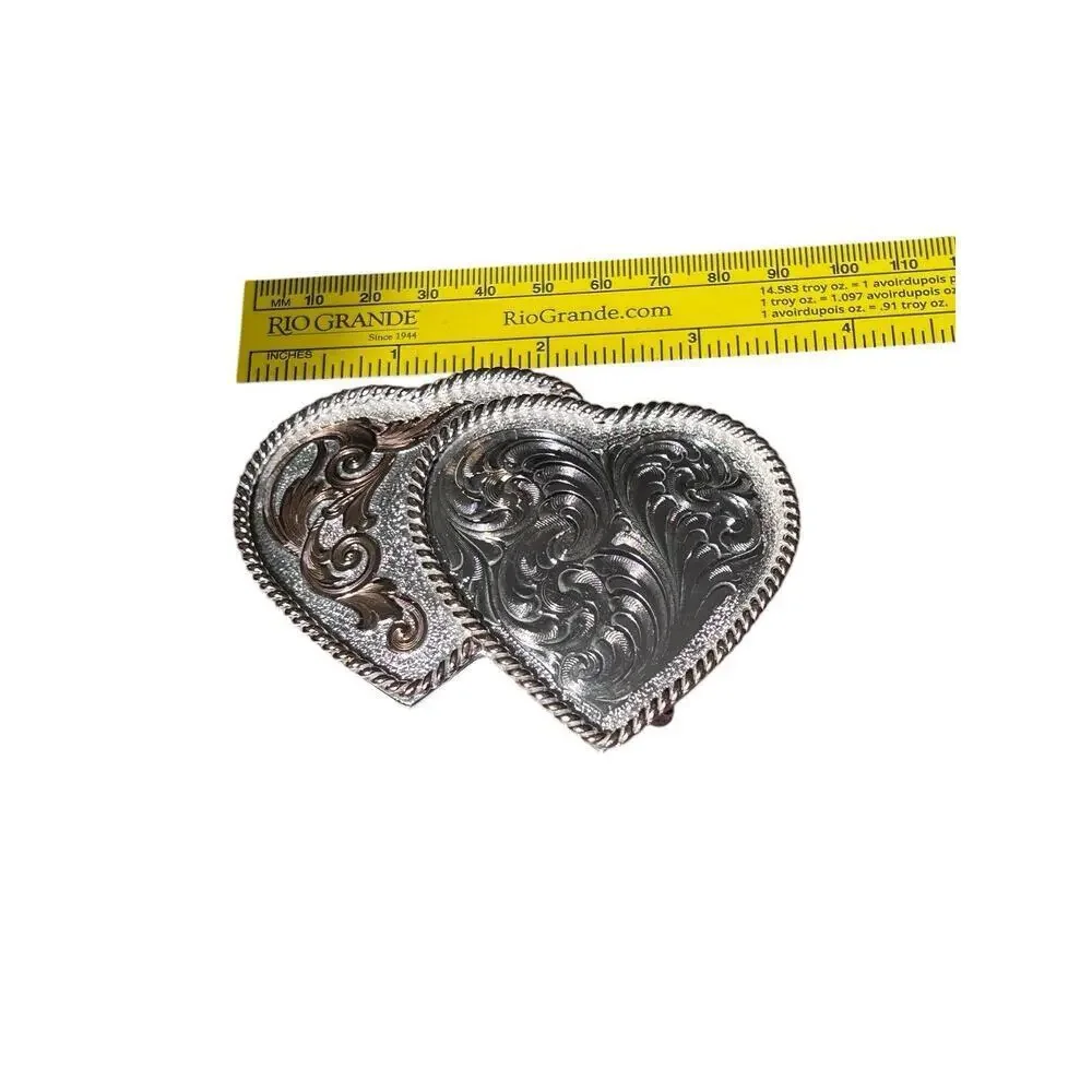 Vintage Montana Silversmith Double Heart Filagree Belt Buckle Teens Ladies Kids